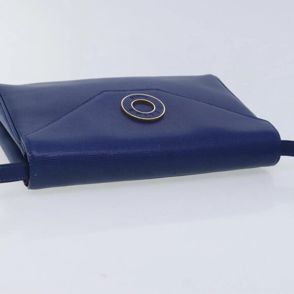 CELINE Shoulder Bag Leather Blue Gold Auth 94799V - Picture 7 of 15